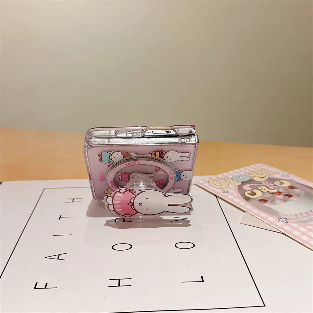 Cute Miffy Rabbit Magnetic Phone Case For Samsung Galaxy Z Flip 8 7 6 5 3D Cartoon For Magsafe Stand Shockproof Protective Cover