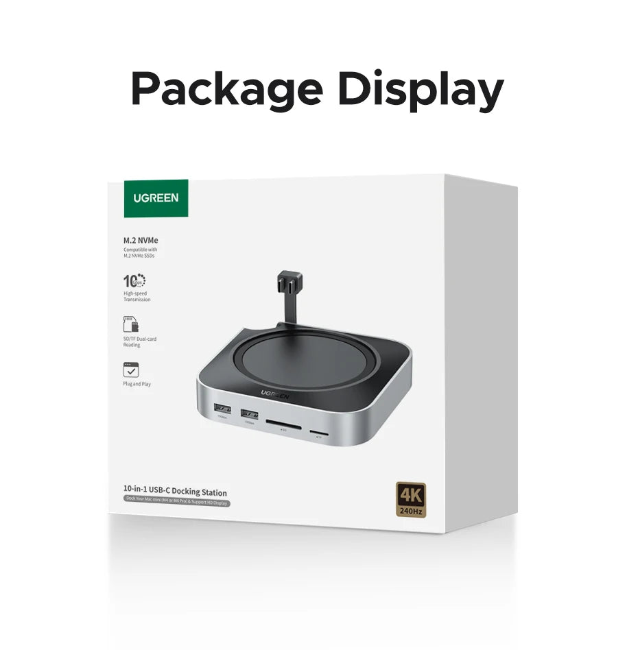 UGREEN Mac Mini Docking Station USB HUB Type-C to DP 4K240Hz M.2 NVMe SSD Slot 10Gbps SD&TF 3.5MM for Mac Mini M4/M5Pro/M6Stand