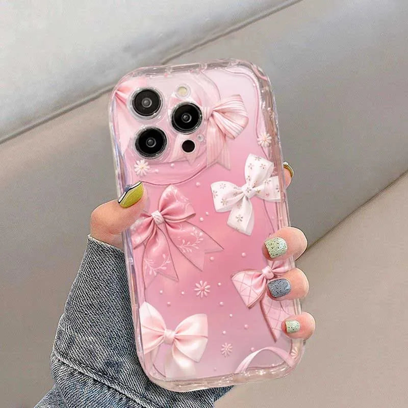 Pink Bow Pattern Chain Case For Samsung Galaxy S25 Ultra S22 S21 S20 Plus S21FE S20FE S25FE A31 Soft Silicone Cover