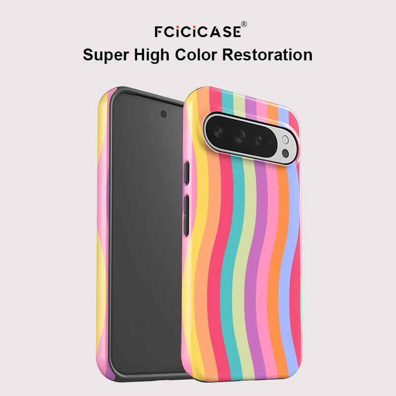 Fcicicase Colorful Lines Print Phone Case For Google Pixel 7A 8A 10A 8 9 10 Pro 10 9 Pro XL 2 in 1 Dual Layer Matte Bumper