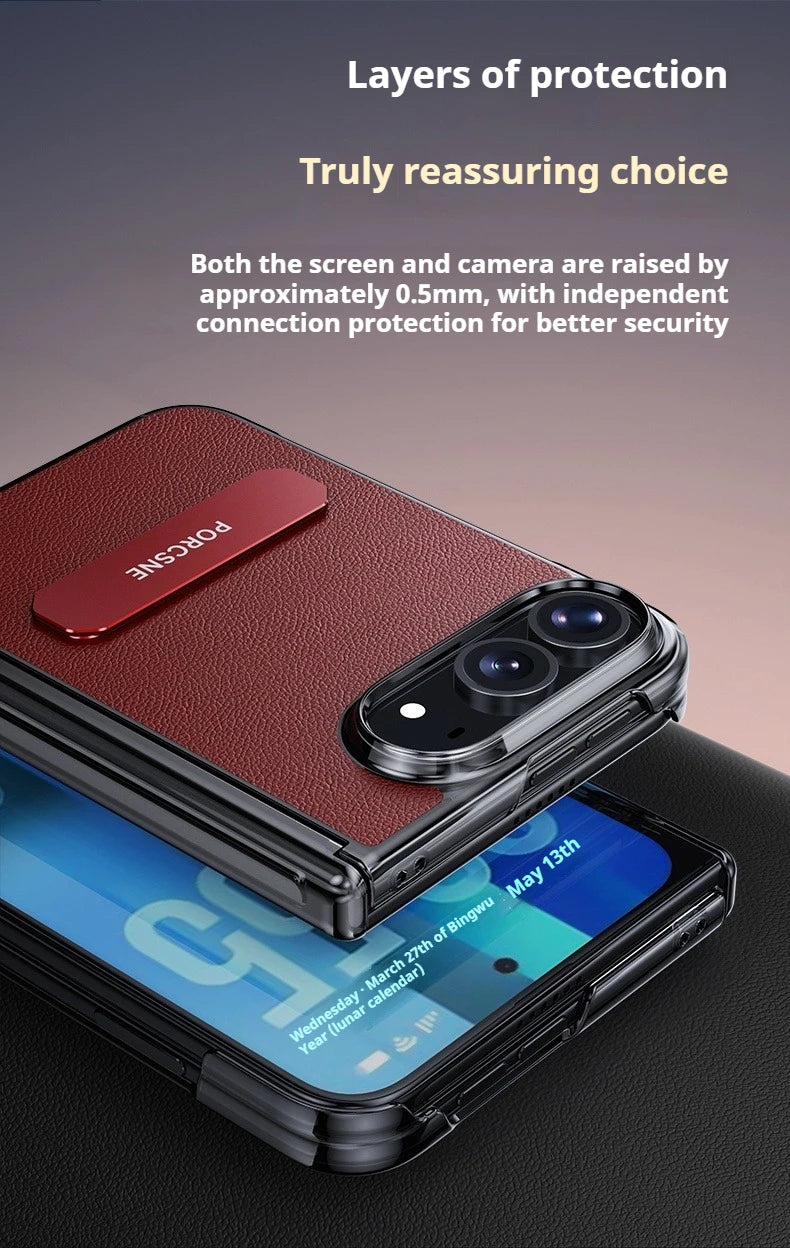 For iPhone Ultra Fold Case Luxury Matte Leather Ultra-Thin Skin-Friendly Folding Hinge Holder Shockproof Back Cover Accessories