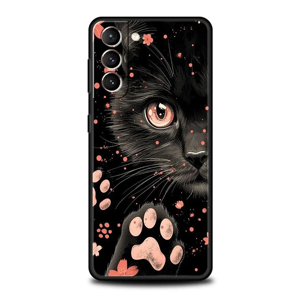 Cute Cat Phone Case For Samsung Galaxy S24 S23 S22 S20 Ultra S21 FE 5G S10 S9 Plus S10E S8 Soft Silicone Cover
