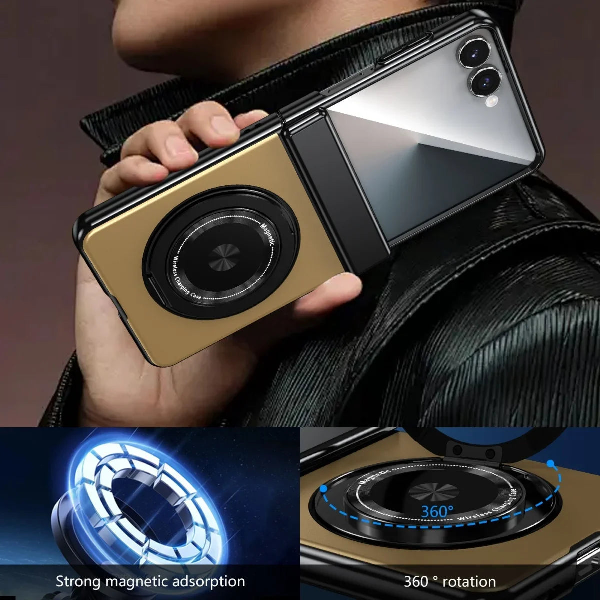 360° Rotating Ring Stand Magnetic Hinge Protective Phone Case for Samsung Galaxy Z Flip 8 7 FE 6 5 4 3 with Screen Film Cover