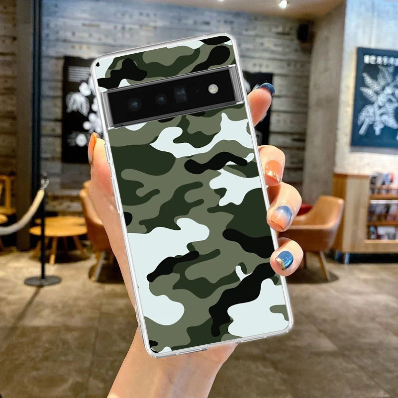 Phone Case Cover for Google Pixel 10 9 8 7 6 5 4 4XL Soft TPU 7A 6A 5A 4A 3A Pro XL 5G Transparent Shell Camouflage Camo Fundas