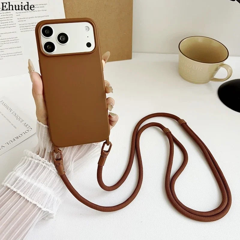 Official Lanyard Case For iPhone 17 Pro Max 14 12 11 13 15 16 Plus 17 Air Shockproof Candy Crossbody Neck Cord Strap Soft Cover