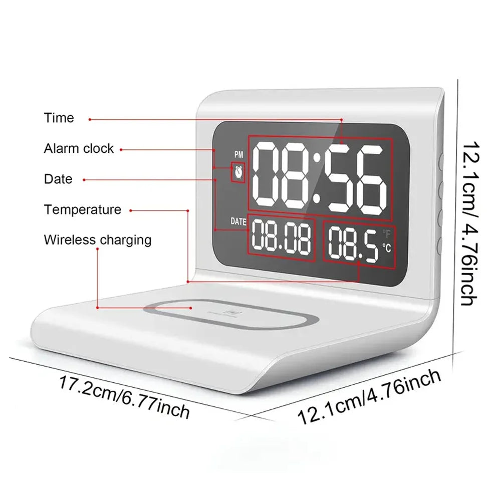 30W  Wireless Charger Stand with Alarm Clock & Thermometer | Compatible with iPhone 17-11/X, SamsungS25  , Xiaomi & All Qi Phone