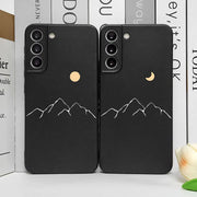 Simple Sun Moon Mountain Couples Painted Phone Case For Samsung Galaxy S23 S24 S25 Ultra S22 S21 S20 Plus FE A15 A54 A55 Cover