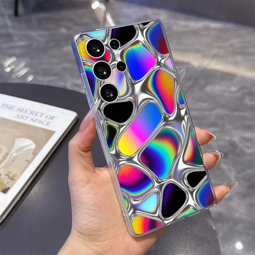 Iridescent Liquid Metal Texture Phone Case for Samsung Galaxy S26 S25 S24 S23 S22 S21 S20 FE Plus Lucency TPU Protection Cover