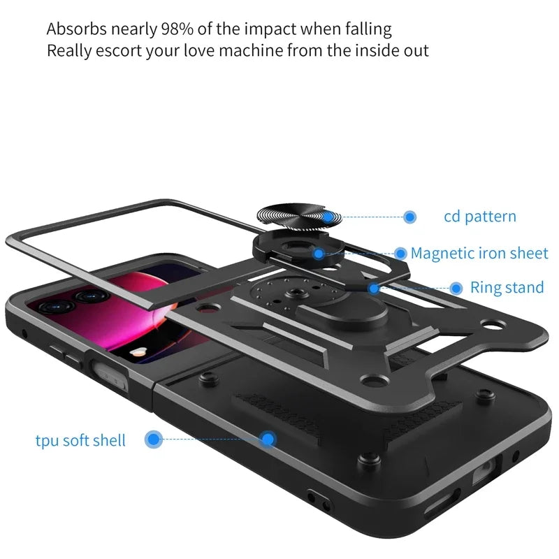 Armor Shockproof Case For Motorola Razr 60 50 40 Ultra Moto Razr+ Plus 2025 2024 2023 Cover With Ring Stand Holder Coque Fundas