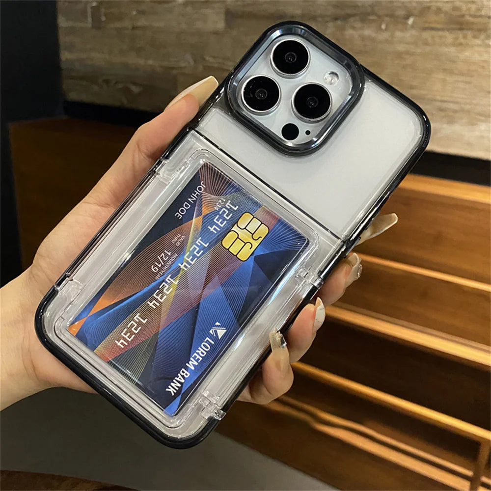 Transparent Card Slot Bag Holder Phone Case For iPhone17 Air 15 14 13 11 12 16 17ProMax Shockproof Protection Hard Acrylic Cover