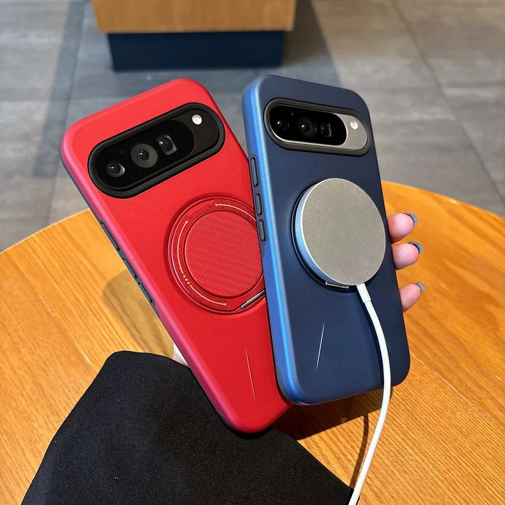 Luxury 360° Magnetic Metal Bracket Phone Case For Google Pixel 9 10 Pro XL Shockproof Stand Holder PC Cover For Google Pixel 10A