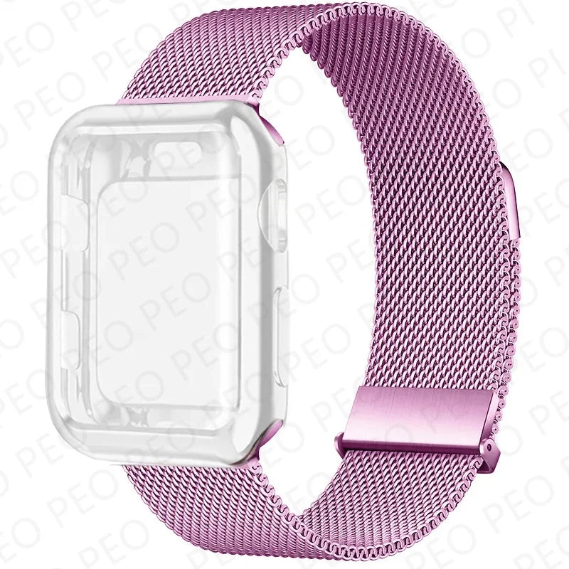 Case+Milanese Loop For Apple Watch Band 44mm 45mm 38mm-42mm-41mm 40mm Metal Magnetic bands iwatch Series 9 8 7 6 5 4 3 SE Strap