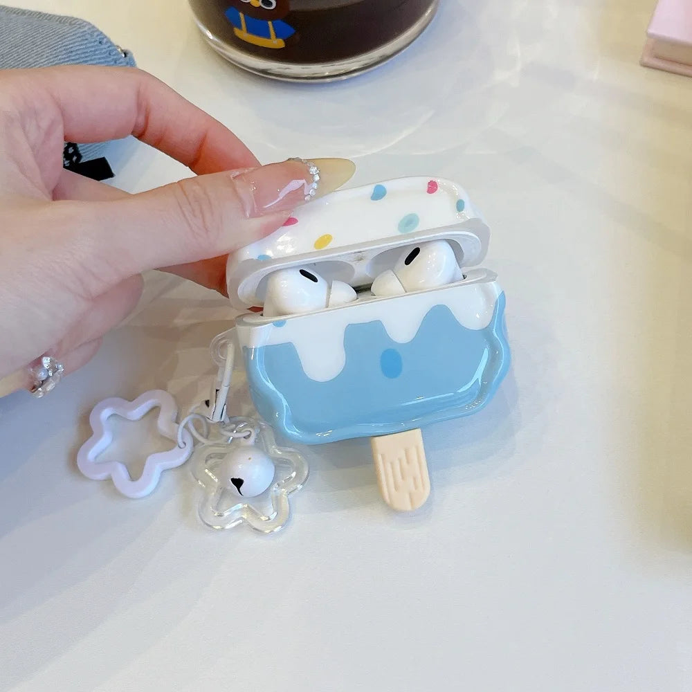 Cute Wavy Edge Ice Cream Earphone Case For AirPods 1 2 3 4 Pro 2 Bluetooth Headphone Charging Box Protective Cover With Pendant