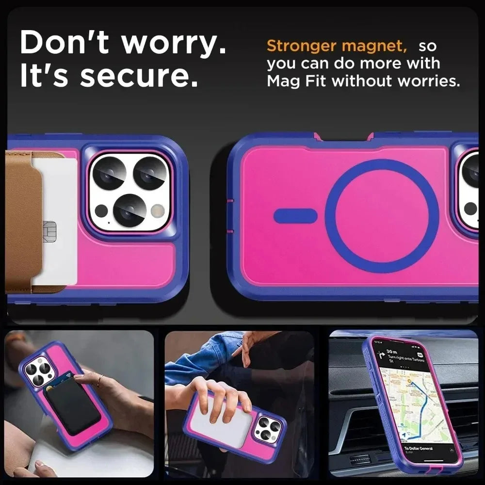 Premium Heavy Duty OTT Magnetic Armor Case for IPhone 17 16 15 14 Plus 13 12 Pro Max Anti-Slip Grip Charging Protect Cover Box