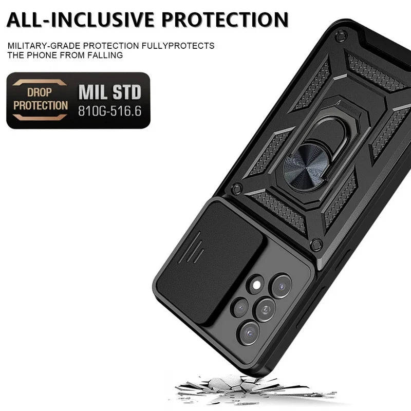 Slide Camera Lens Armor Case For Samsung Galaxy S24 S23 S22 Ultra S21 S20 FE Plus A51 A71 A53 A54 A34 Magnetic Ring Stand Cover
