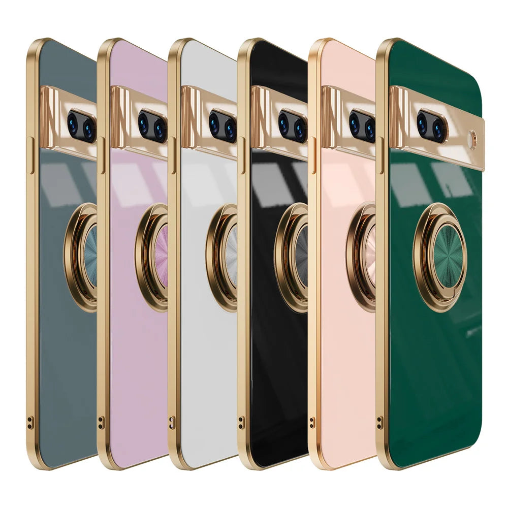 For Google Pixel 8A 9 Pro Ring Holder Case for Google 7A 6A 5A 7 8 10 Pro 9 XL 9XL Magnetic Stand Holder Soft TPU Plating Cover