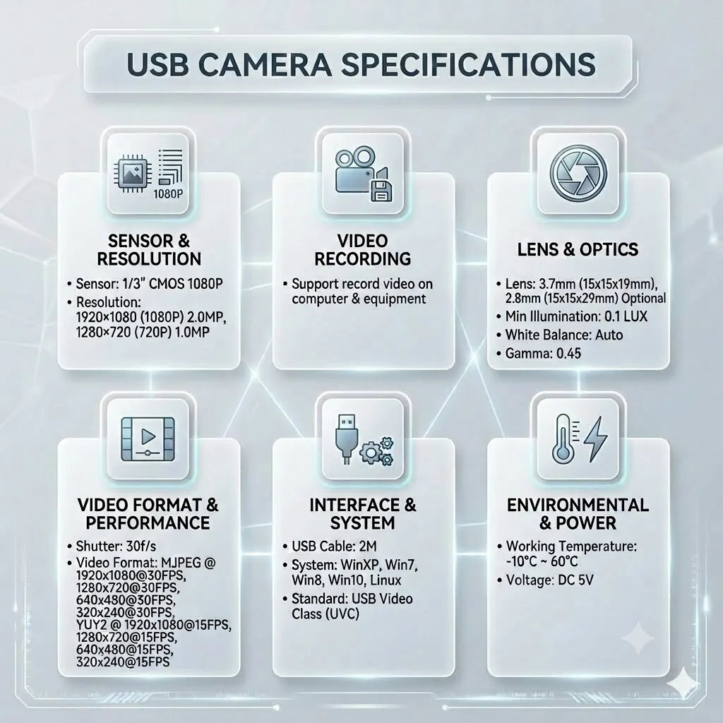 1080P Mini Webcam for Video Call TV, 3.7mm 90° & 2.8mm 120° Lens, USB Type-C Plug Play PC Camera with Mic, 2M Cable Android iOS
