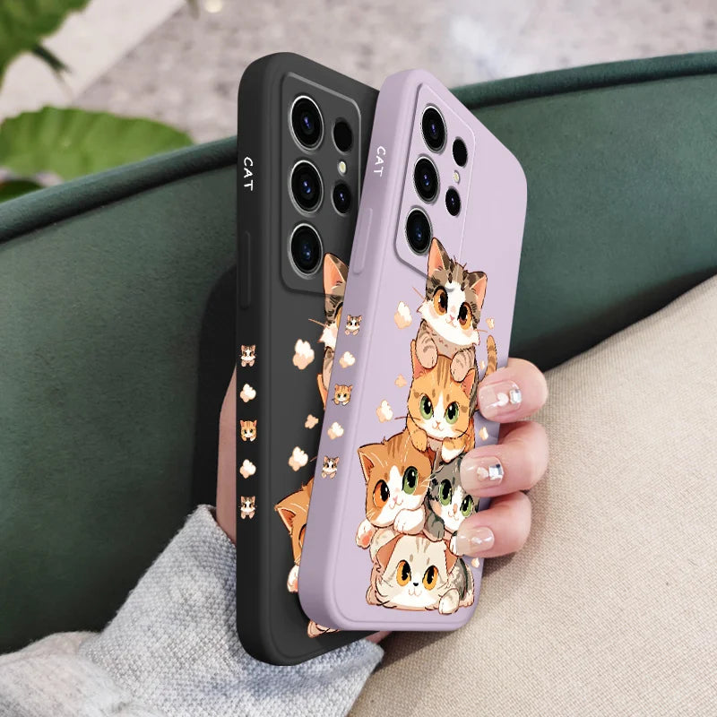 Cute Soft Cat Phone Case For Samsung Galaxy S25 S24 S23 S22 S21 S20 S10 S10E Ultra Plus FE Note 20 Ultra Plus Cover
