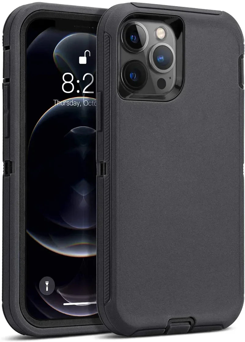 3 in 1 Military Armor Shockproof Phone Case For IPhone 16 15 14 13 12 11 Pro Max 14Plus XS XR Otter Case Box Belt Clip Cover