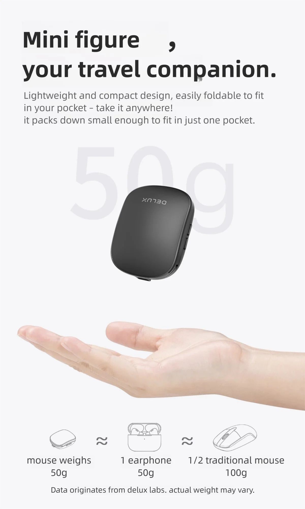 Delux Pocket Folding Mouse Wireless 2.4G Bluetooth5.2 Silent Click Portable Ultra-light 55g for MacBook Tablet Computer PC Mice