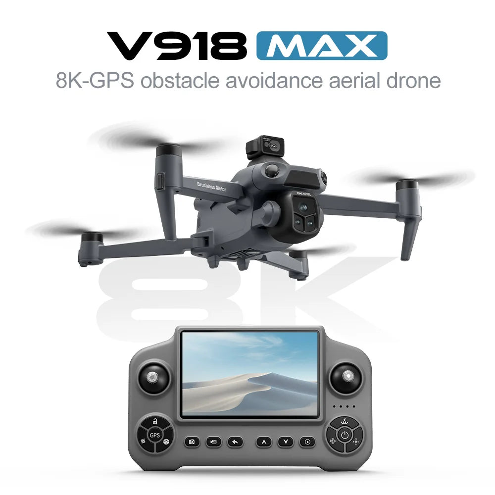 Original V918 Max GPS Foldable Drone 8K Dual Camera 360° Obstacle Avoidance Brushless 5G WiFi Screen Remote RC Quadcopter
