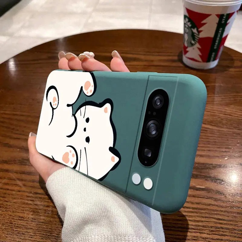 Pixel 8Pro Fluffy Kitten Bracelet Silicone Phone Case For Google Pixel 8Pro 3XL 3A 4 4A 8 8A 5 7 7A 9 9Pro 9ProXL 6A Cover