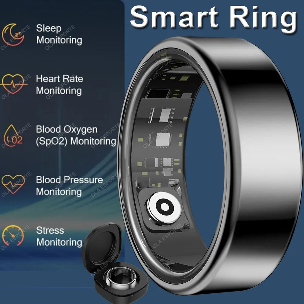 Smart Ring Men Women, Heart Rate and Blood Oxygen Monitor, Calorie Movement Tracking,IP68 & 5ATM Waterproof, Multi-sport Mode