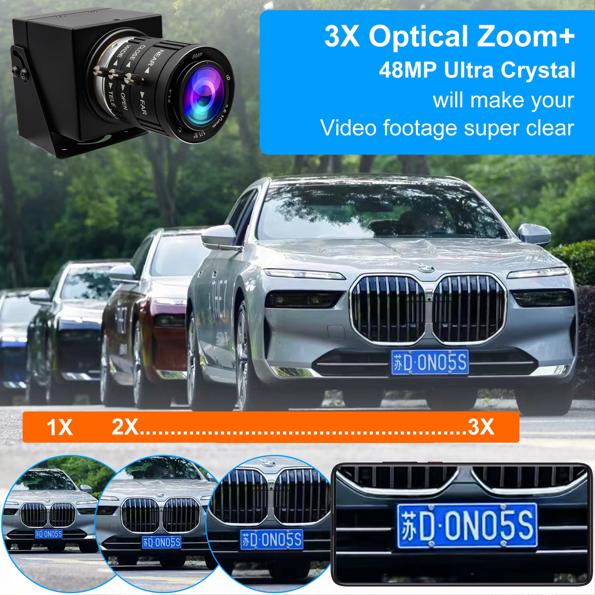 ELP 48MP USB Camera IMX586 8K CMOS UVC Mini USB Webcam Industrial Video Camera with 3.6-10mm Varifocal Zoom Lens