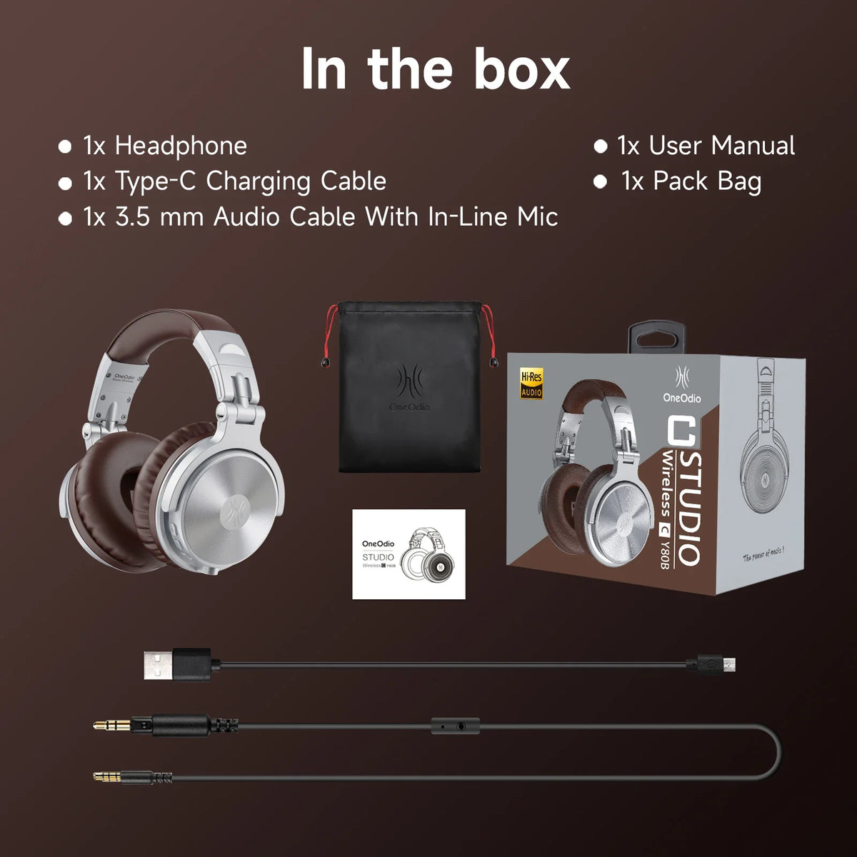 Oneodio Upgrade Pro C Wireless Bluetooth 5.2 Headphones Over Ear Type C Sport Bluetooth Headset With Mic Hi-Res Audio 110Hrs