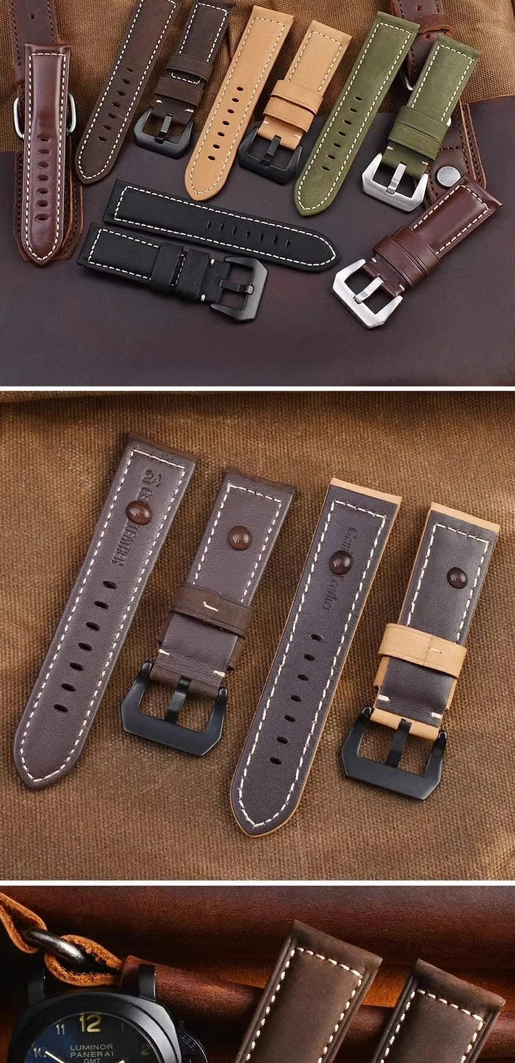 For Panerai Fossil SEIKO TISSOT Watchband Genuine Leather Bracelet male Frosted cowhide Strap Watch band 22 24mm 26m Accessories