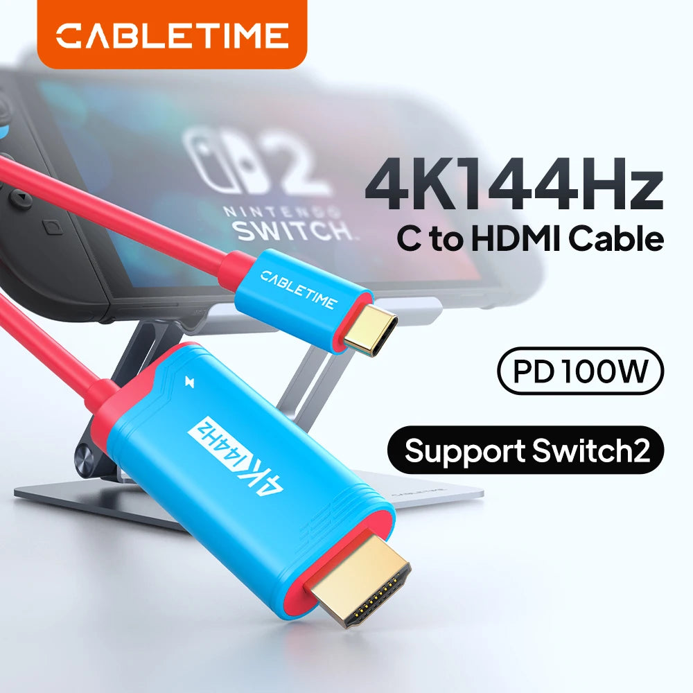CABLETIME 4K144Hz Type C to HDMI Cable Adapter PD 100W USB C to HDMI Cable Adapter Prefect Switch 2/1 OLED for PS4/5 Nintendo