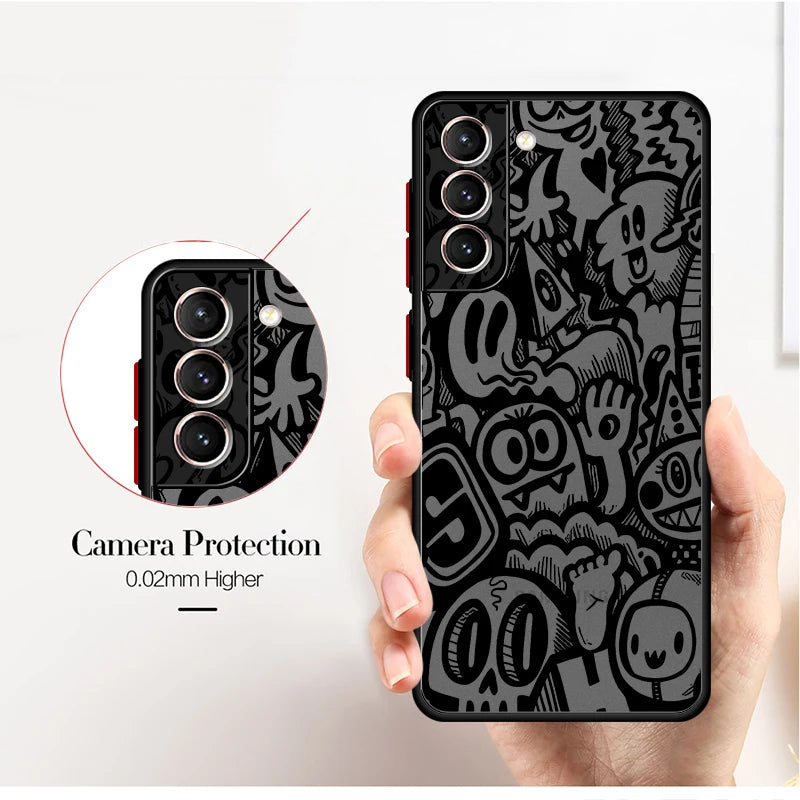 Black Graffiti Case for Samsung Galaxy S26 S21 S25 Ultra S23 FE S24 Plus Note 20 Ultra 10+ S20 FE S22 Funda Back Phone Cover