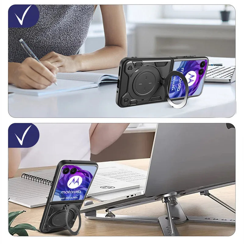 Heavy Duty Protective Magnetic Cover For Motorola Moto Razr 70 60 50 40 Ultra Razr+ 2026 2025 2024 Case With Ring Holder Stand