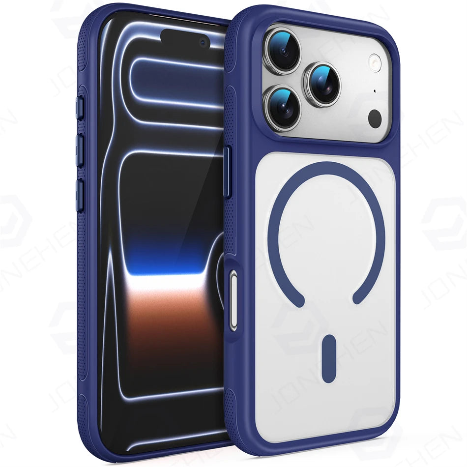 Metal Buttons Siliconen Bumper for Magsafe Transparent Case for iPhone IPhone 17 Air 16 15 14 Plus 13 12 Pro Max Magnetic Cover