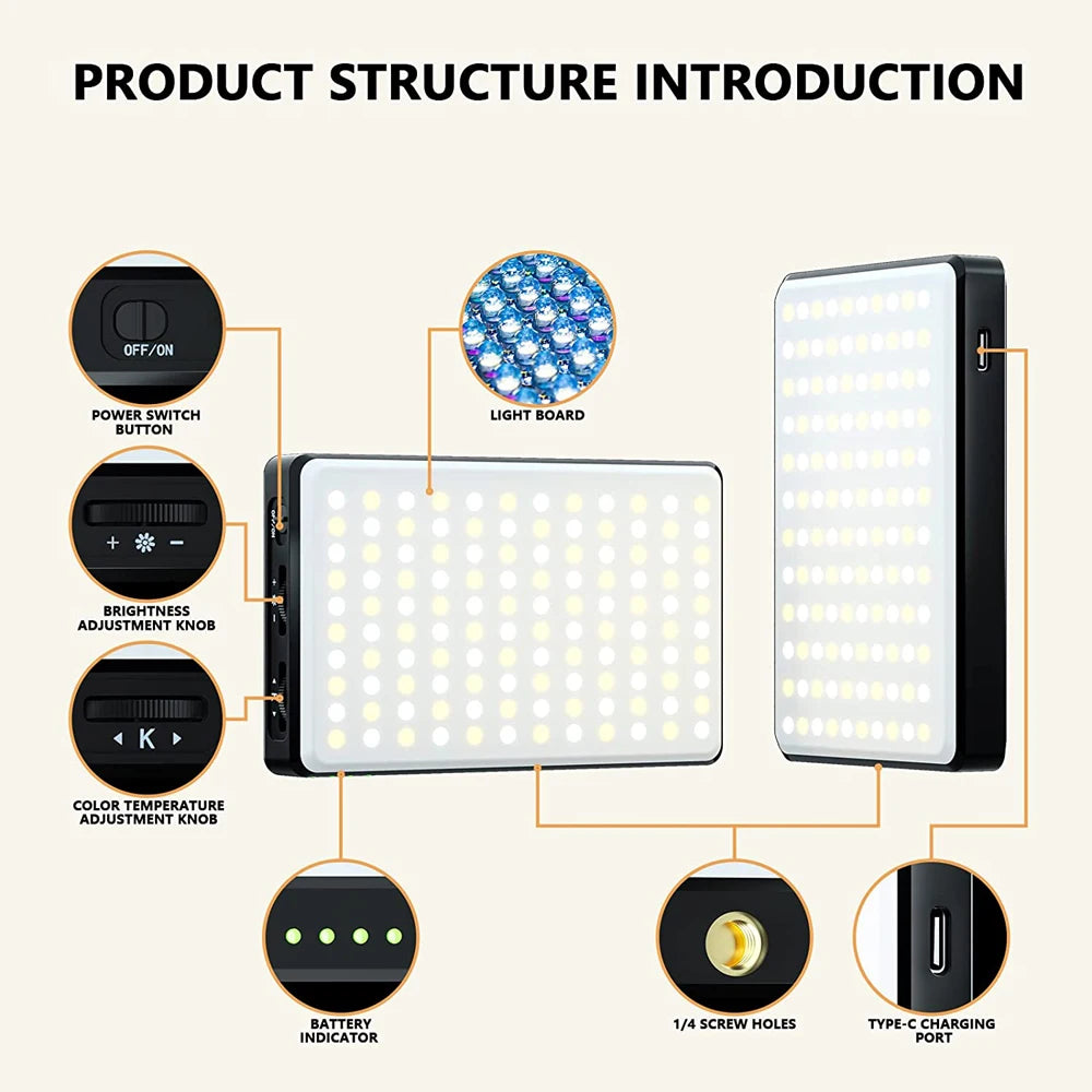 LED Selfie Light 120 LED 3000Mah Rechargeable Phone Light Clip 3 Light Modes Ring Light for Phone iPad Camera Laptop Selfie
