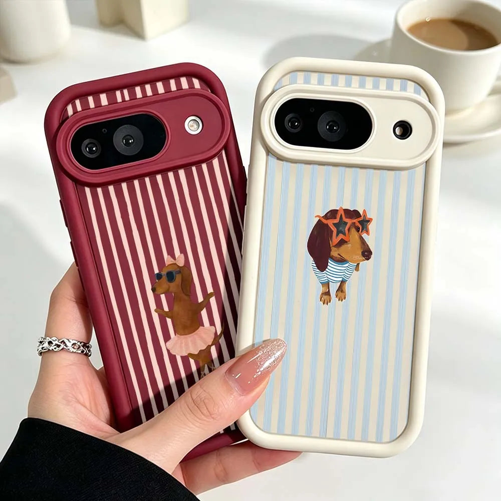 Cute Striped Dachshund Cover For Google Pixel 10 9 8 7 9a 8a 7a Pro XL Eye Ladder Phone Case