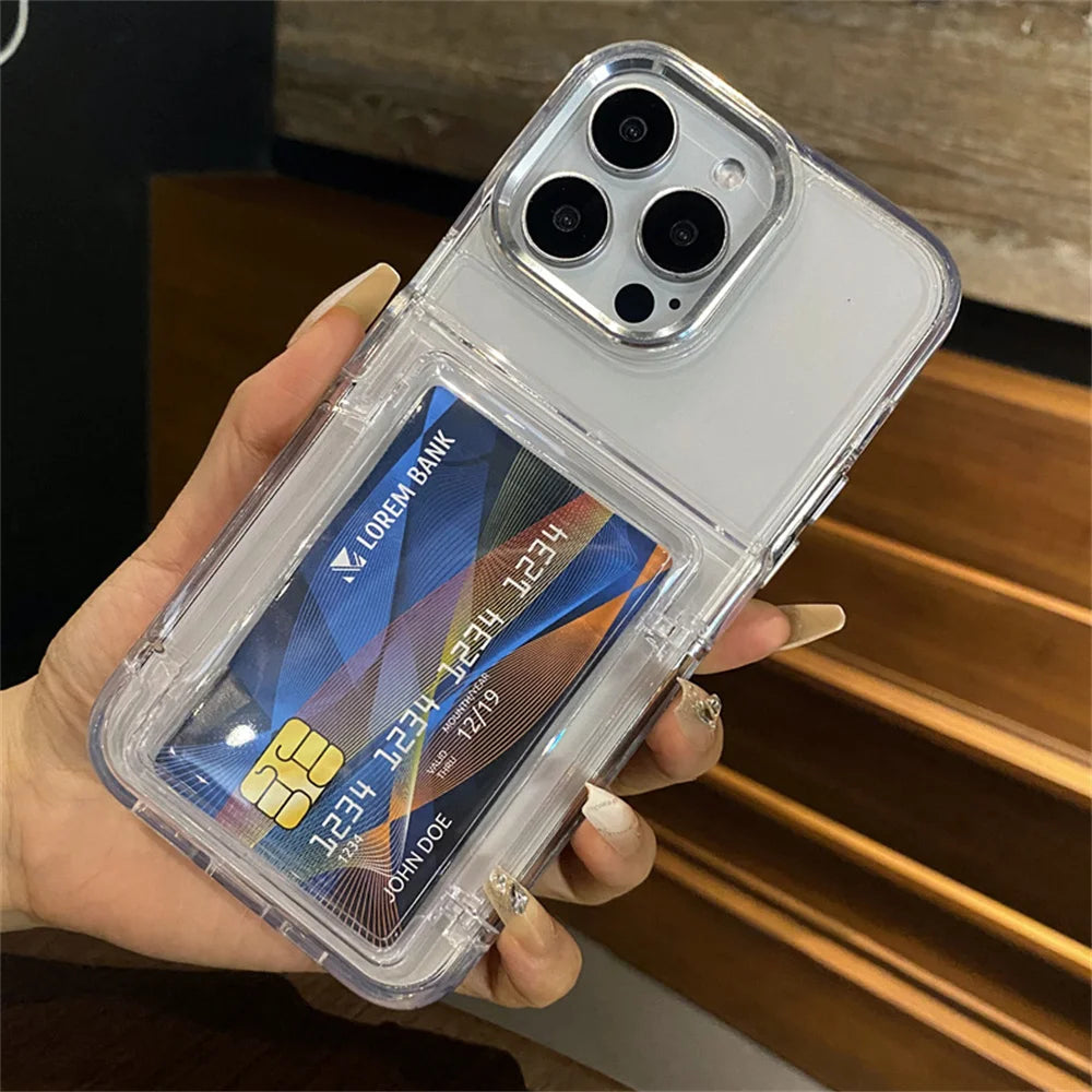 Transparent Card Slot Bag Holder Phone Case For iPhone17 Air 15 14 13 11 12 16 17ProMax Shockproof Protection Hard Acrylic Cover