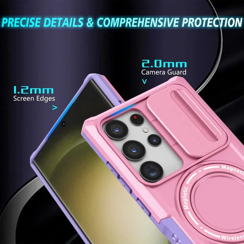 Hybrid Armor Case For Samsung Galaxy S25 S23 S24 25Ultra S22 Plus S26 Note 20 S23 FE Car Holder Magnetic Wireless Charging Cover