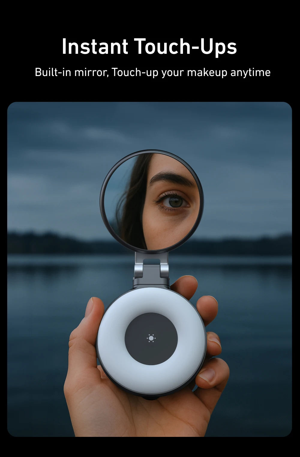TELESIN Magnetic Fill Light Mini SSelfie Ring Fill Light 3 Modes with Mirror Light Universal for Smartphone Iphone Android