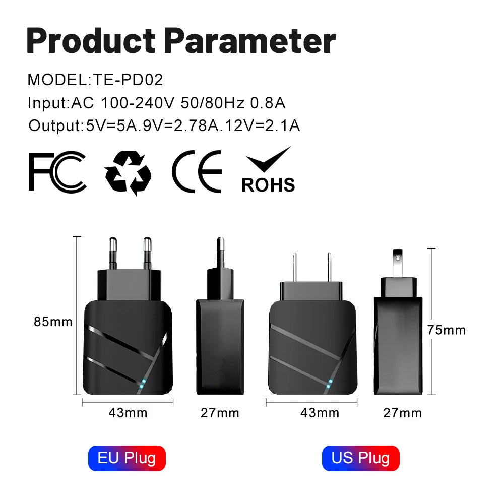 AIXXCO USB PD Quick Charge 28W 40W USB Charger QC3.0 2A Fast Wall Charger Mobile Phone Charger for Samsung Xiaomi iPhone 12