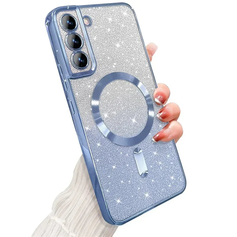 Glitter Magnetic Case For Samsung Galaxy S26 S24 Ultra S23 S22 S21 Plus S20 FE A56 A55 A36 Plating Wireless MagSafe Bright Cover