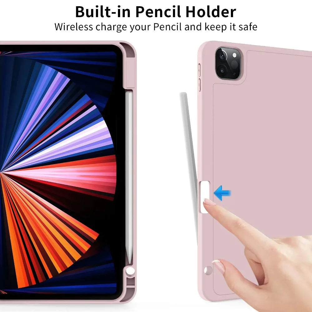 For iPad Pro 11 inch 4/3/2th Generation with Pen Slot Case,For iPad Pro 11-inch(M4)2024 Trifold Stand TPU Soft Back Tablet Cases
