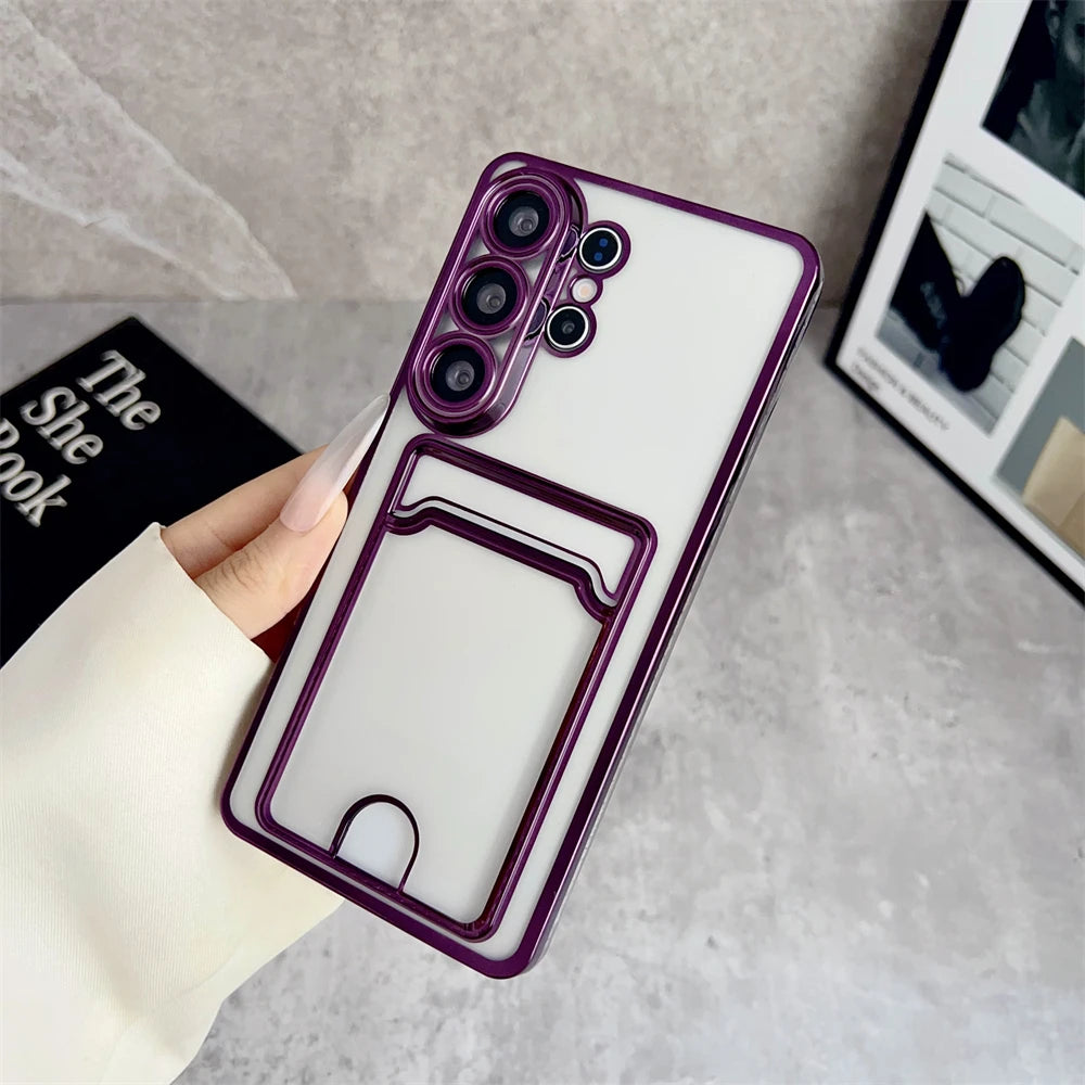 Card Pocket Wallet Clear Case For Samsung Galaxy S26 S25 Ultra S24 FE S23 S22 S21 Plus Ultra S26 Edge A55 A56 A26 Plating Cover