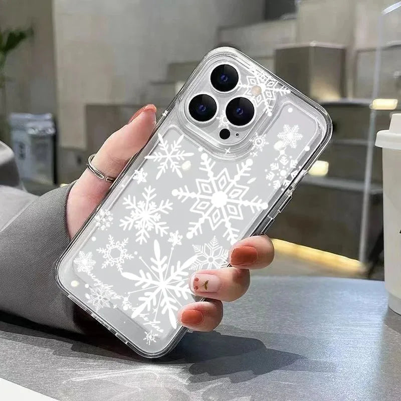 Christmas Winter Snowflake Shaped Pattern Soft Cover For iPhone 17 16E 16 15 14 Plus 13 12 11 Pro MAX 17 Air Phone Case