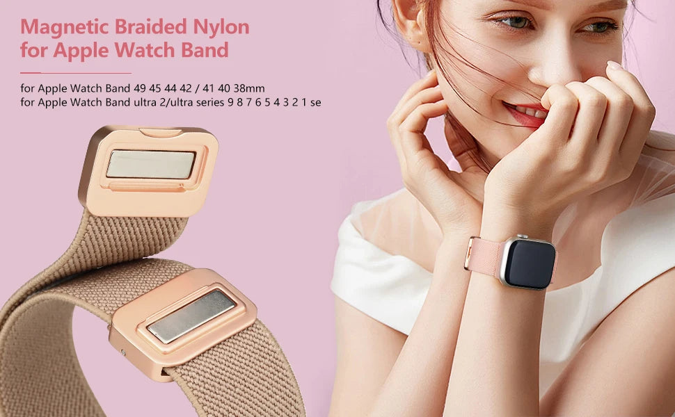 Magnetic Loop For Apple Watch Band 40mm 44mm 45mm 49mm 41mm 38 Nylon sport bracelet iwatch ultra 4 3 2 Series 12 11 10 9 8 se