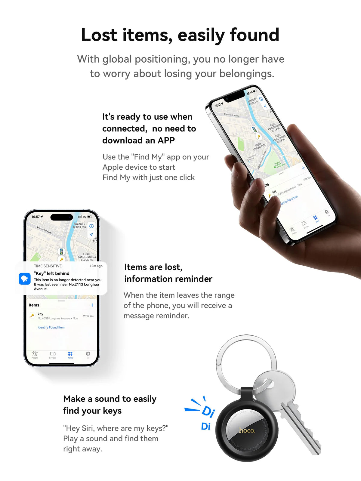HOCO E100 Smart GPS Tracker Mini Tag Anti-Lost Device with Case for iOS Apple Find My App Car Key Pet Kids Thin Locator Finder