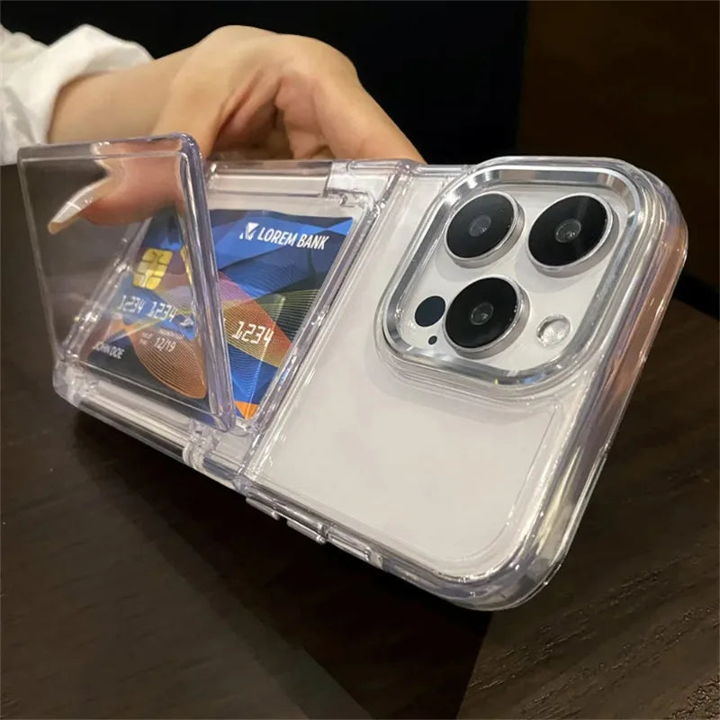 Transparent Card Slot Bag Holder Phone Case For iPhone17 Air 15 14 13 11 12 16 17ProMax Shockproof Protection Hard Acrylic Cover