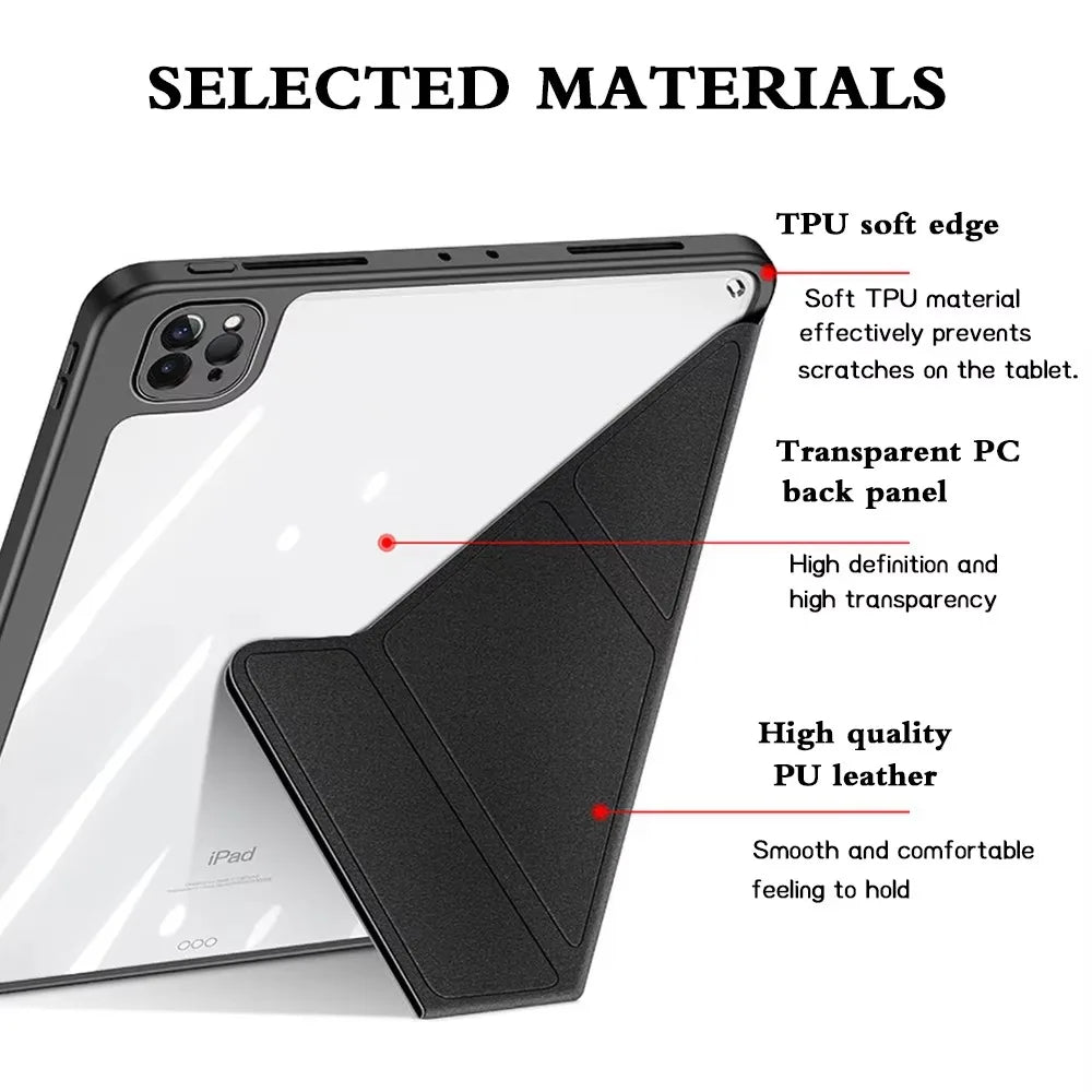 For 2018-2026 iPad Case Air 11/13 M2 Pro 11/13 M4 for iPad Air 4 Air 5 Pro 11/12.9 iPad 6/7/8/9/10th Acrylic Clear Y-Fold Stand
