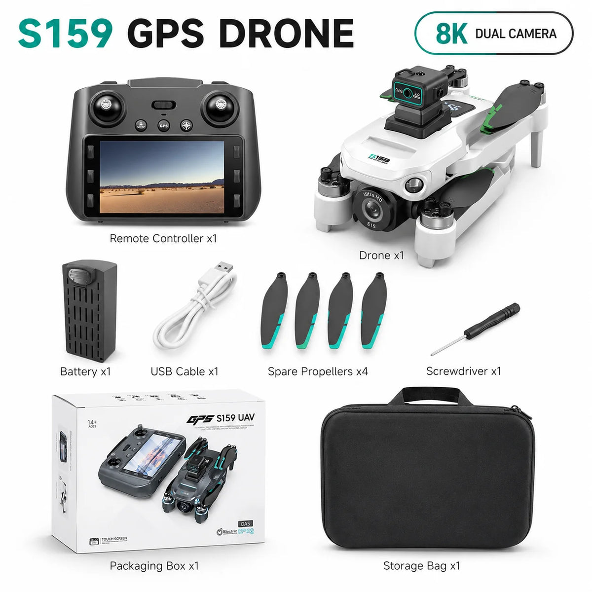 ZNLYRION S159 Brushless GPS Drone with 8K Camera  5G FPV Optical Flow Hover and 20Mins Flight Time