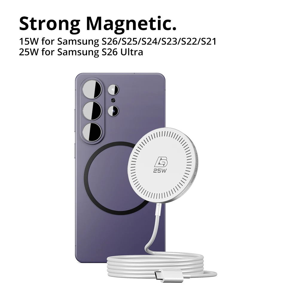 Bonola Magnetic Wirelesss Charger 25W for Samsung S26 Ultra Fast Wireless Charging Pad Type C Cable for Galaxy S25/S24/S23/S22